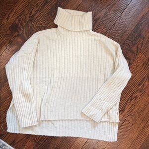 Cream Ribbed Turtleneck Sweater - Women